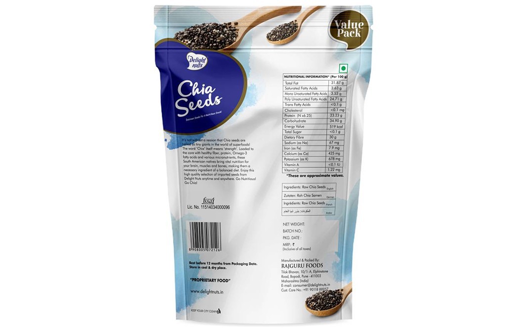 Delight Nuts Chia Seeds    Pack  750 grams
